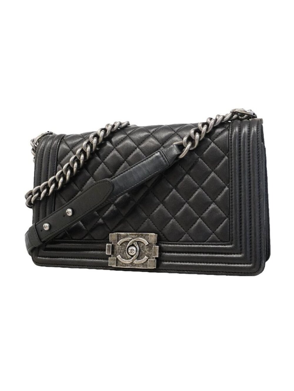 Chanel Shoulder Bag Boy Lambskin Black Silver